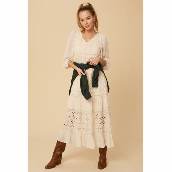 NEW Believe in Magic Boho Cut-out Ivory White Prairie Maxi Dress - Picture 7 of 14